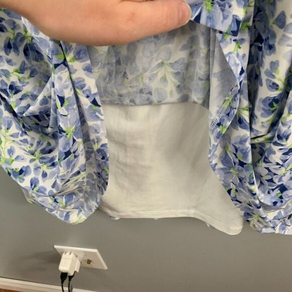Lauren Ralph Lauren Sleeveless  Floral Jersey Dress Blue Stretch Rouched Mini 14 - Picture 7 of 11